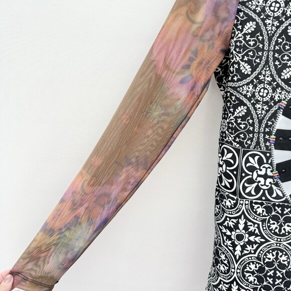 Desigual Women's Long Sleeve Geometric Print Top Sheer Floral Sleeves Size Small - Picture 6 of 16